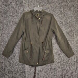 Charlotte Russe Womens Olive Green Utility Anorak Hooded Jacket Size Large L